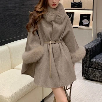 2023 Женское кашемировое пальто Пальто с воротником из натурального меха лисы H8