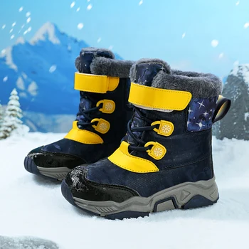 2023 Зимние детские кроссовки Кожаные водонепроницаемые зимние сапоги для мальчиков и девочек Плюшевая теплая походная обувь Нескользящие детские ботинки для активного отдыха
