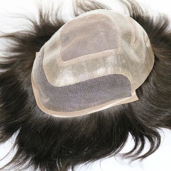 Mono & Pu с кружевом спереди дышащий для мужских волос Протез из 100% европейских человеческих волос Парик Мужчины Парик Эксхуаст Системы для мужчин