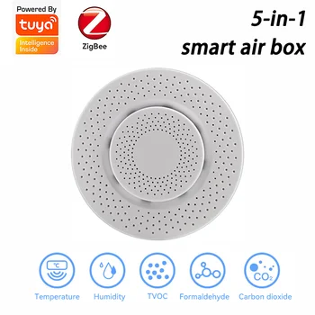 Tuya Zigbee / WiFi Монитор качества воздуха Умный дом Воздушная коробка Формальдегид ЛОС CO2 PM2.5 Датчик температуры и влажности
