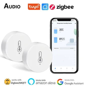 Tuya Zigbee Датчик температуры и влажности Внутренний термометр Приложение Удаленный монитор для домашней работы с Alexa Google Home Assistant