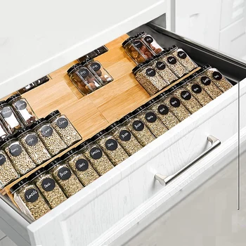  бамбуковая стойка для специй, 4-уровневый лоток для органайзера специй большой емкости для хранения кухонных ящиков в шкафу