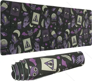 Готический большой коврик для игровой мыши Черный фиолетовый коврик для мыши ведьмы Жуткий Хэллоуин Ведьма Готический настольные аксессуары Декор 31,5 x 11,8 дюйма