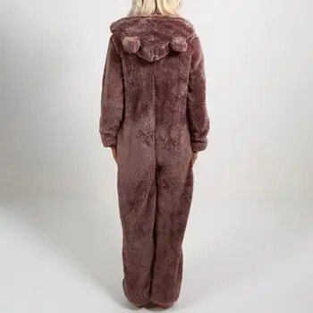 Домашняя одежда Комбинезон Уютный плюшевый зимний комбинезон Пижама для женщин Цельная домашняя одежда с капюшоном и застежкой-молнией Леди с ремешком на щиколотке