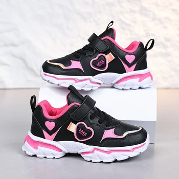 Симпатичные розовые кроссовки для девочек Осенние детские повседневные кроссовки для мальчиков Кожаные водонепроницаемые детские спортивные туфли Теннисные туфли для девочек